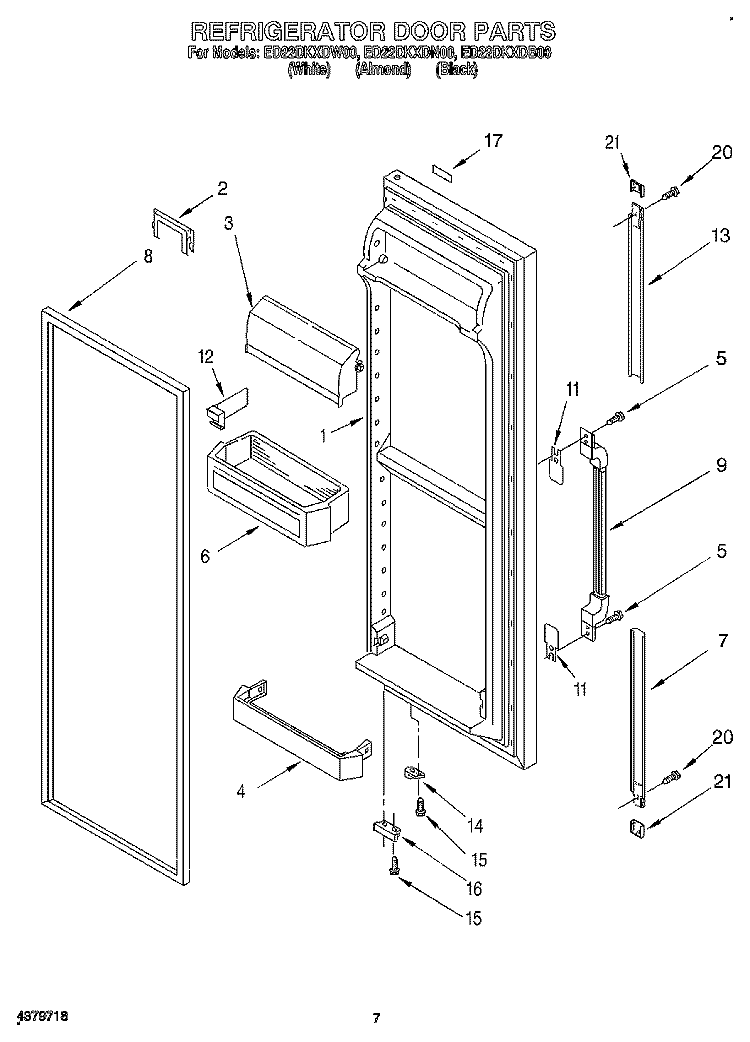 REFRIGERATOR DOOR Diagram and Parts List for ED22DKXDB00  Whirlpool Refrigerator