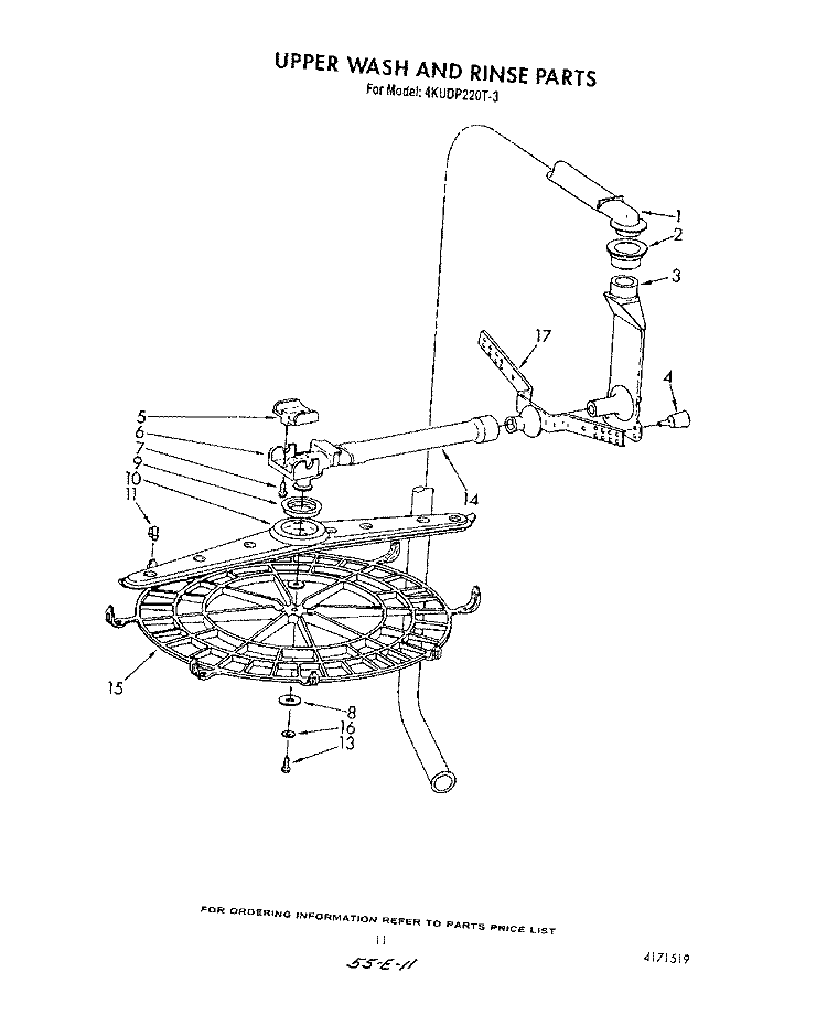 UPPER WASH AND RINSE Diagram and Parts List for 4KUDP220T3  KitchenAid Dishwasher