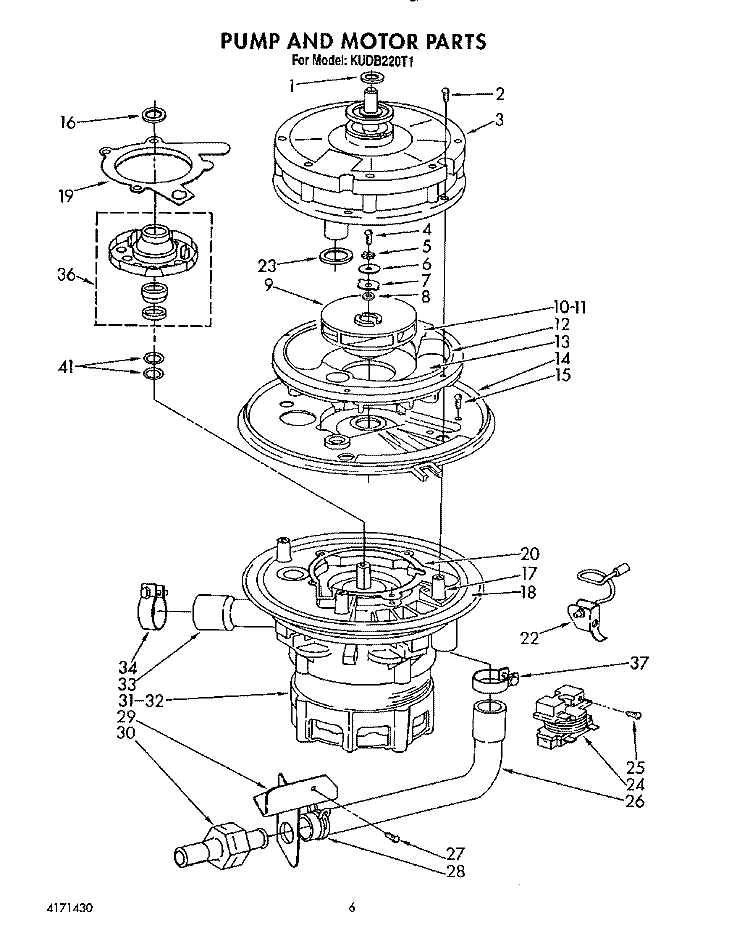 PUMP AND MOTOR Diagram and Parts List for KUDB220T1  KitchenAid Dishwasher