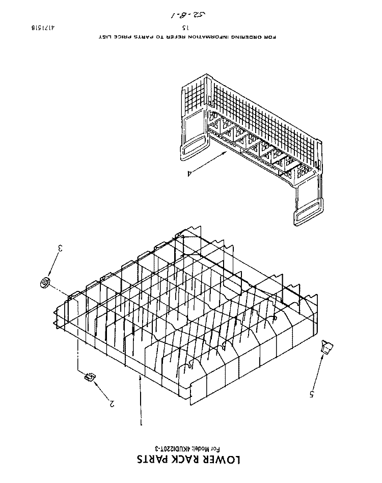 LOWER RACK Diagram and Parts List for 4KUDI220T3  KitchenAid Dishwasher