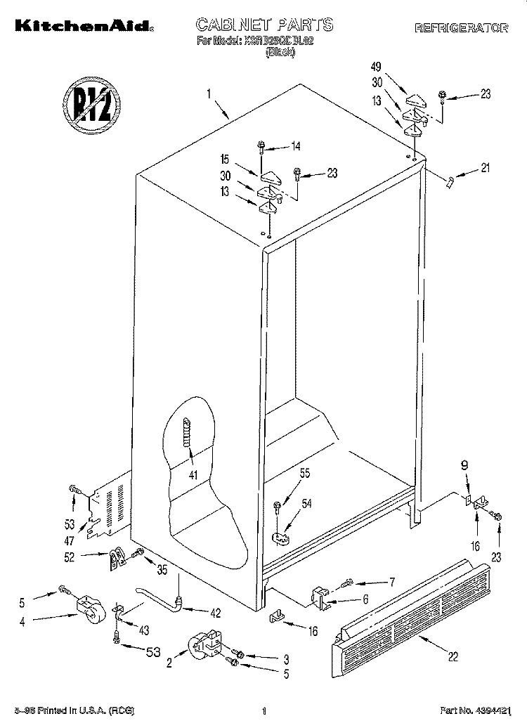 CABINET Diagram and Parts List for KSRB25QDBL02  KitchenAid Refrigerator