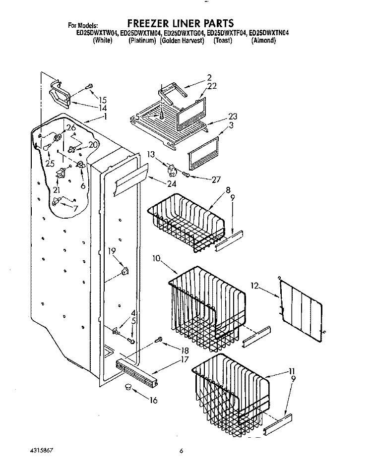 FREEZER LINER Diagram and Parts List for ED25DWXTG04  Whirlpool Refrigerator