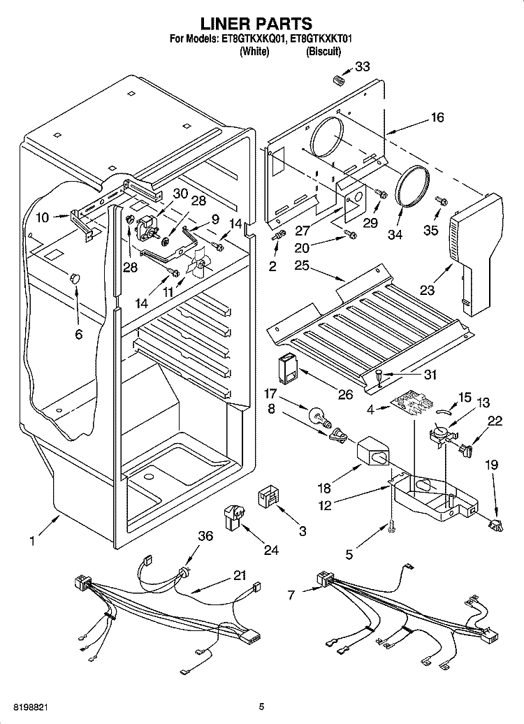 LINER PARTS Diagram and Parts List for ET8GTKXKT01  Whirlpool Refrigerator