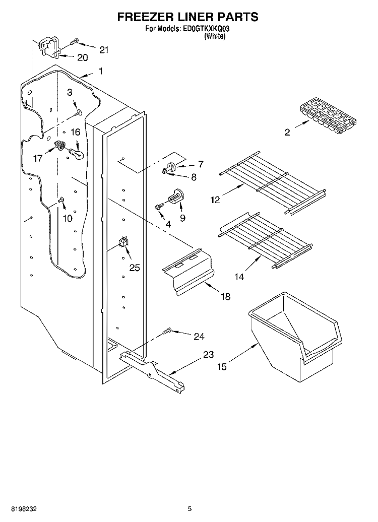 FREEZER LINER Diagram and Parts List for ED0GTKXKQ03  Whirlpool Refrigerator