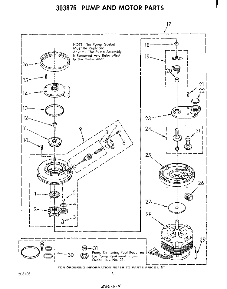 30387 PUMP AND MOTOR Diagram and Parts List for DU4003XL1  Whirlpool Dishwasher