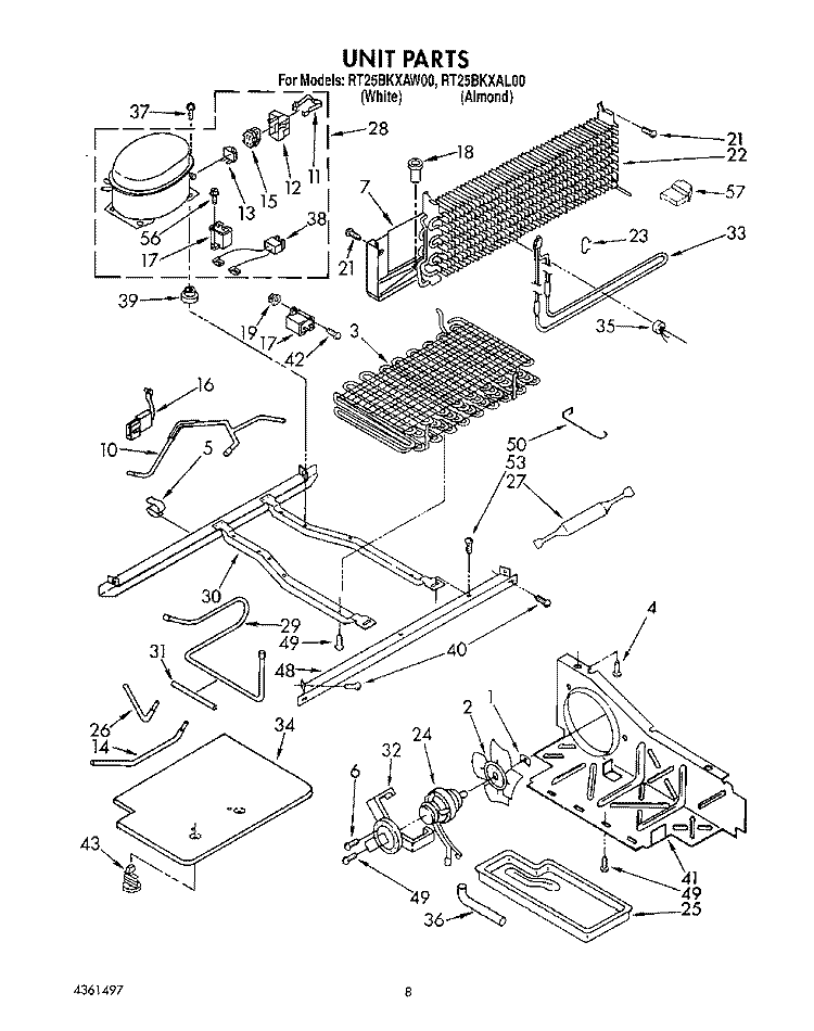 UNIT Diagram and Parts List for RT25BKXAW00  Roper Refrigerator