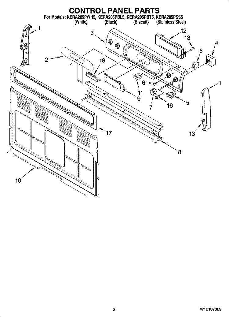 CONTROL PANEL PARTS Diagram and Parts List for KERA205PSS5  KitchenAid Range