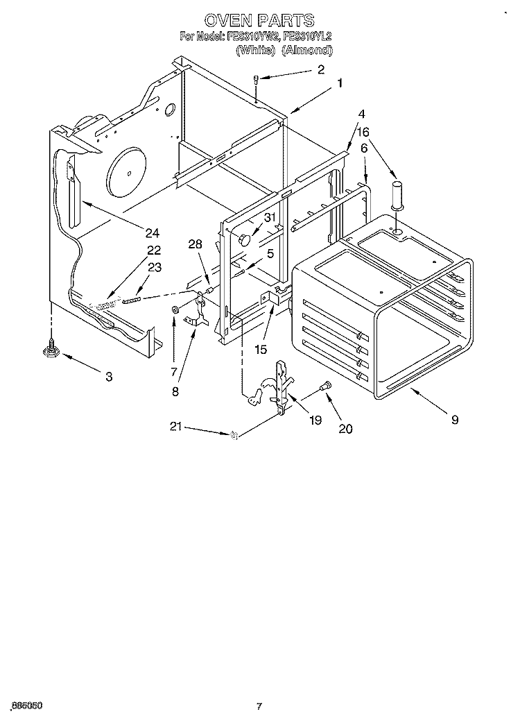 OVEN Diagram and Parts List for FES310YL2  Whirlpool Range