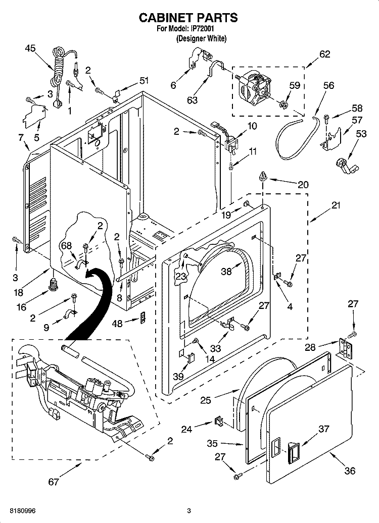 CABINET PARTS Diagram and Parts List for IP72001  Inglis Dryer