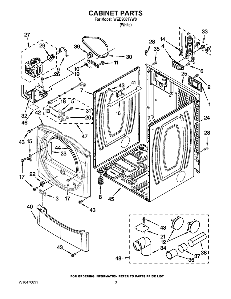 CABINET PARTS Diagram and Parts List for WED9051YW0  Whirlpool Dryer