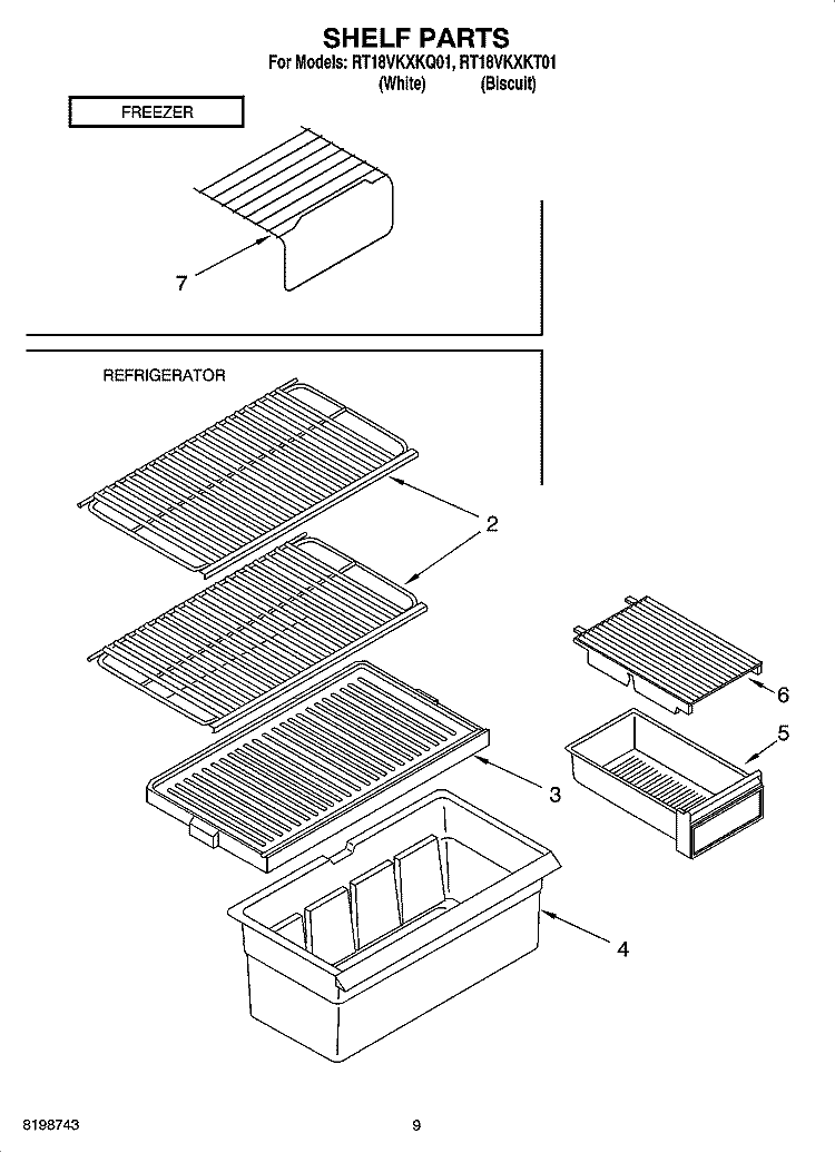 SHELF PARTS, LITERATURE AND OPTIONAL PARTS Diagram and Parts List for RT18VKXKQ01  Roper Refrigerator