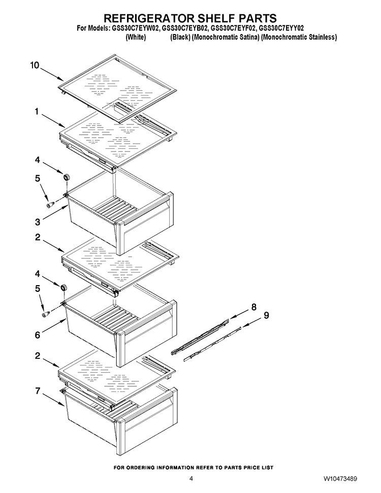 REFRIGERATOR SHELF PARTS Diagram and Parts List for GSS30C7EYF02  Whirlpool Refrigerator