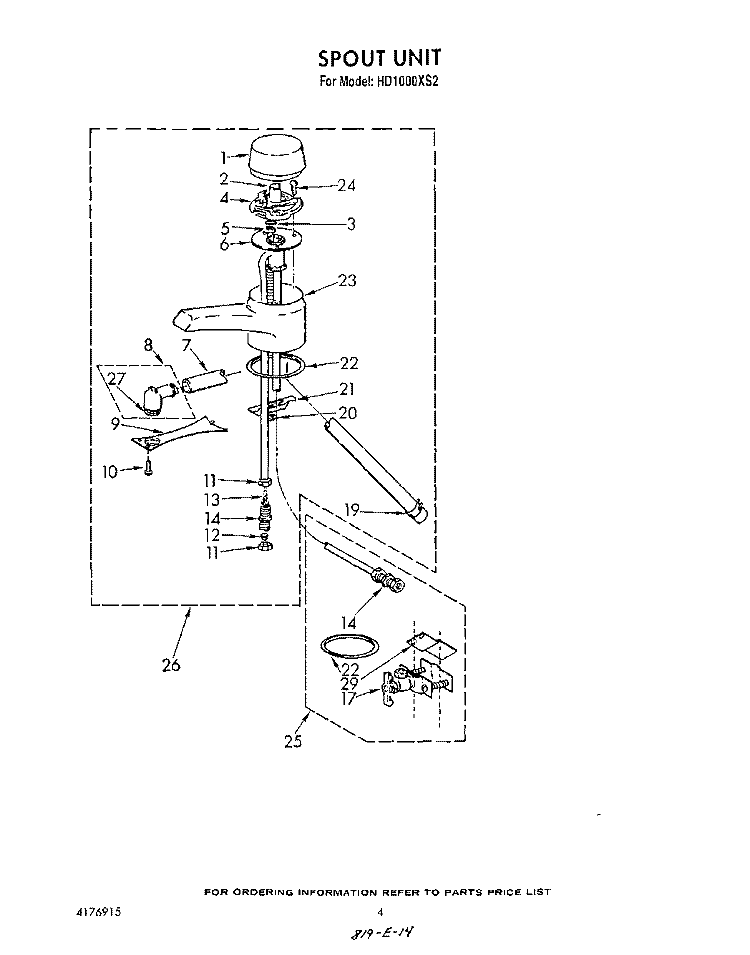 SPOUT Diagram and Parts List for HD1000XS2  Whirlpool Miscellaneous