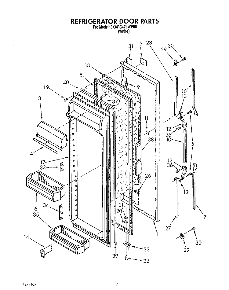 REFRIGERATOR DOOR Diagram and Parts List for 3XARG479WP00  Whirlpool Refrigerator