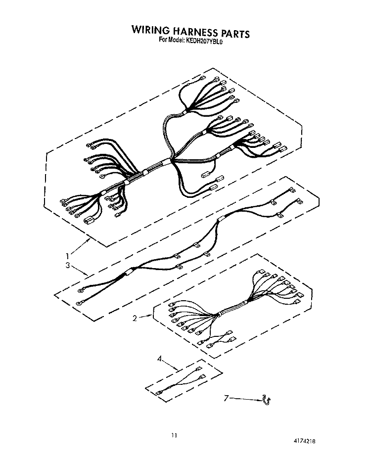 WIRING HARNESS Diagram and Parts List for KEDH207YBL0  KitchenAid Range