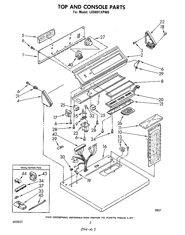 TOP AND CONSOLE, LITERATURE AND OPTIONAL Diagram and Parts List for LG9801XPW0  Whirlpool Dryer