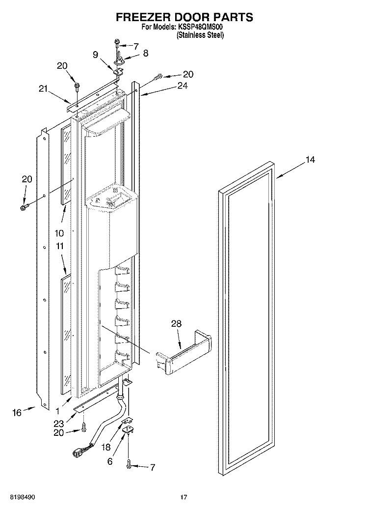 FREEZER DOOR PARTS Diagram and Parts List for KSSP48QMS00  KitchenAid Refrigerator