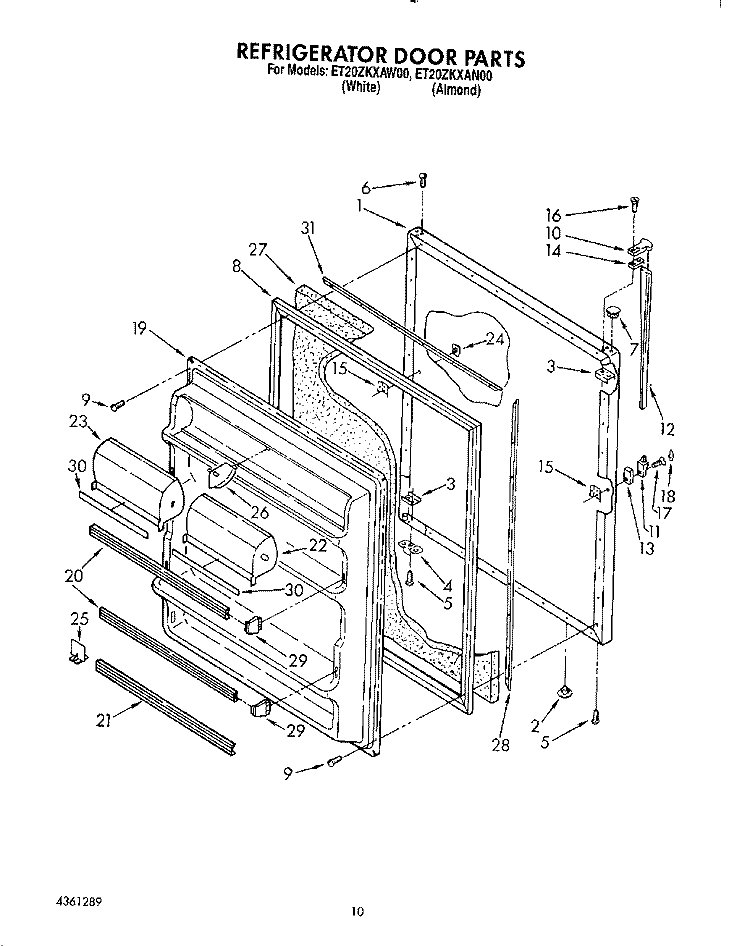 REFRIGERATOR DOOR, LIT/OPTIONAL Diagram and Parts List for ET20ZKXAN00  Whirlpool Refrigerator