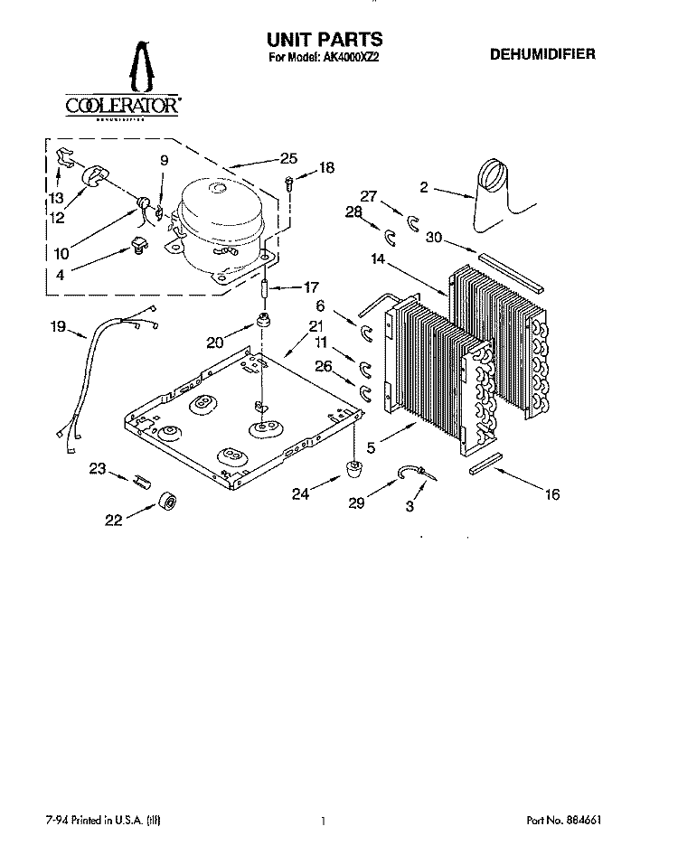 SECTION Diagram and Parts List for AK4000XZ2  Whirlpool Dehumidifier