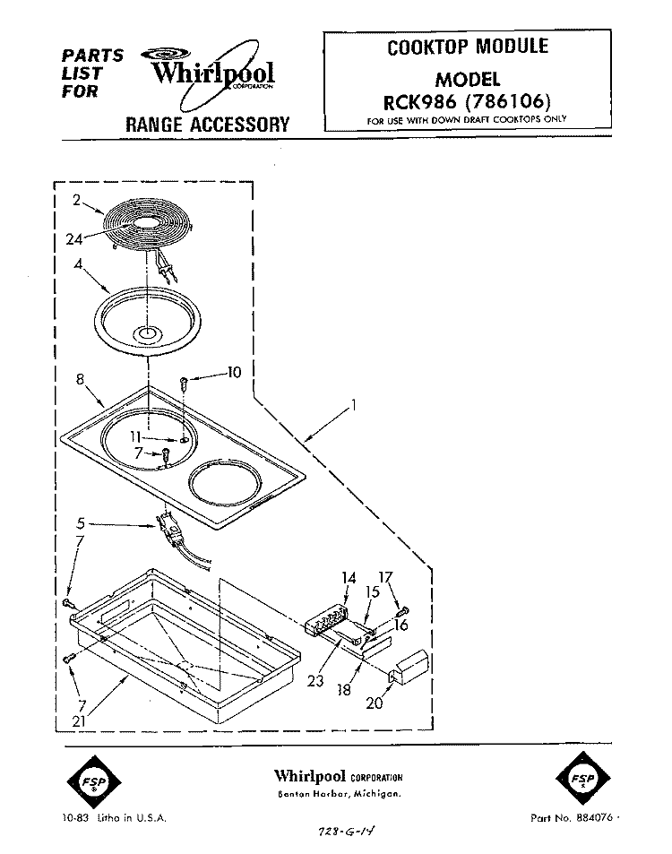 SECTION Diagram and Parts List for RCK986  Whirlpool Range