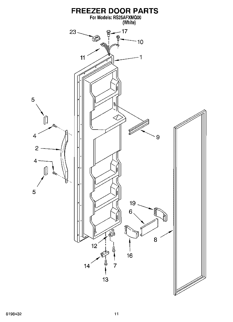 FREEZER DOOR PARTS Diagram and Parts List for RS25AFXMQ00  Roper Refrigerator