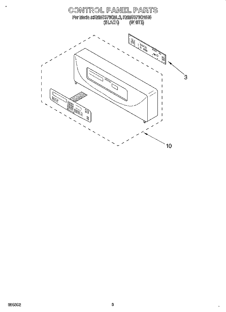 CONTROL PANEL Diagram and Parts List for KEMS378GWH0  KitchenAid Microwave Oven Combo