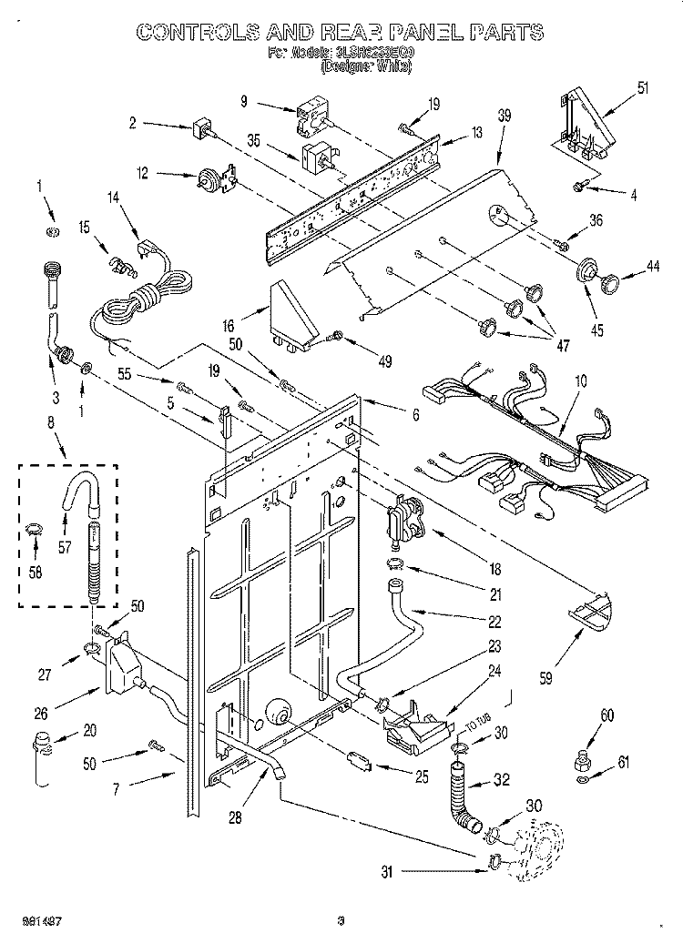 CONTROLS AND REAR PANEL Diagram and Parts List for 3LSR6233EQ0  Whirlpool Washer