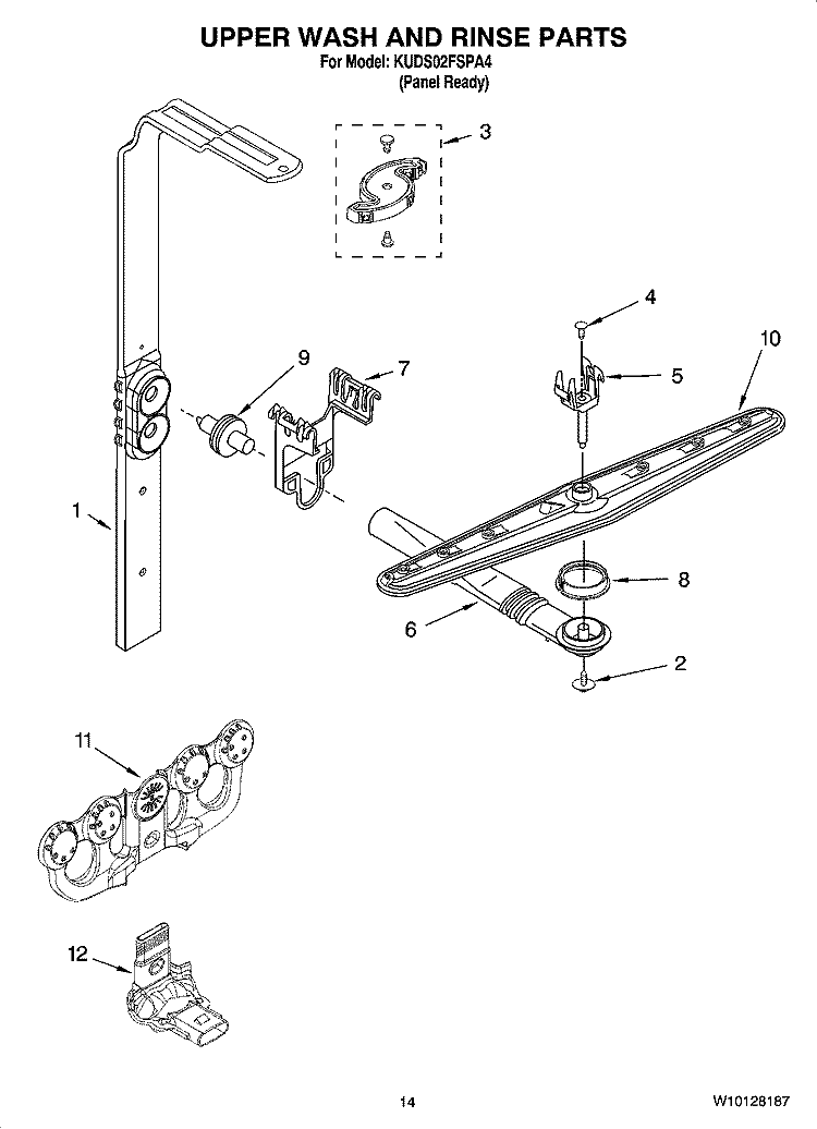 UPPER WASH AND RINSE PARTS Diagram and Parts List for KUDS02FSPA4  KitchenAid Dishwasher
