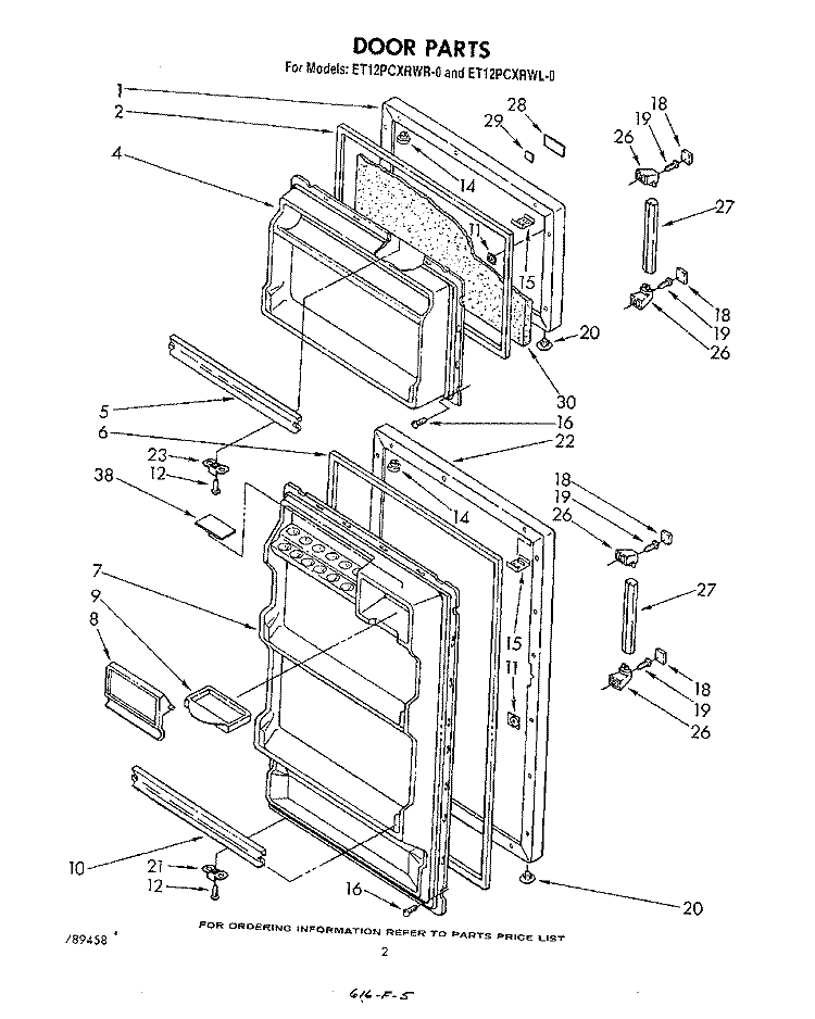 DOOR Diagram and Parts List for ET12PCXRWR0  Whirlpool Refrigerator