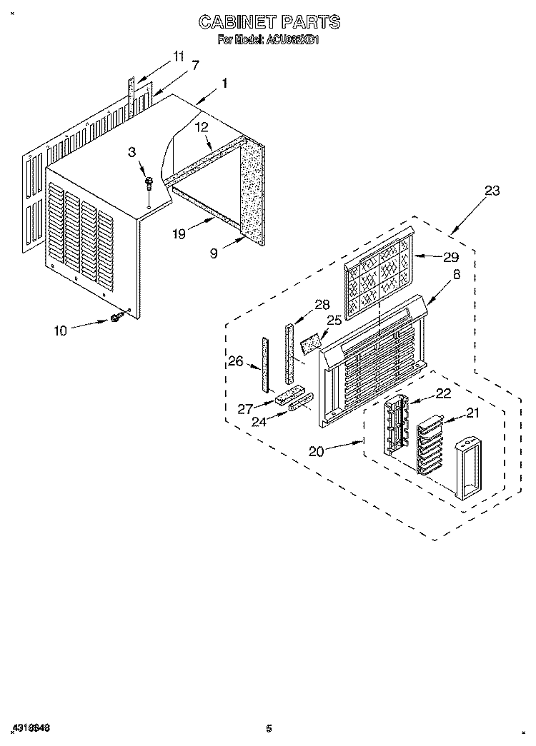 CABINET Diagram and Parts List for ACU082XD1  Whirlpool Air Conditioner