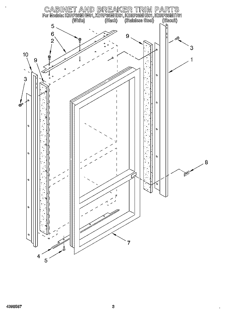 CABINET AND BREAKER TRIM Diagram and Parts List for KBRP36MHB01  KitchenAid Refrigerator