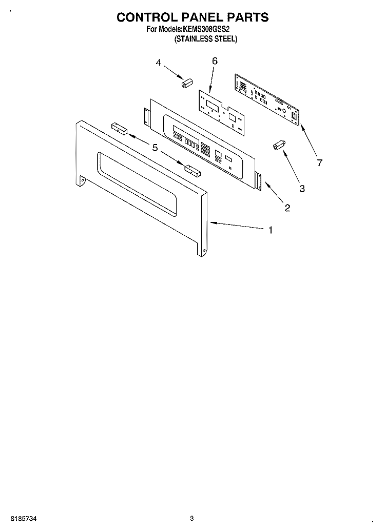 CONTROL PANEL Diagram and Parts List for KEMS308GSS2  KitchenAid Microwave Oven Combo