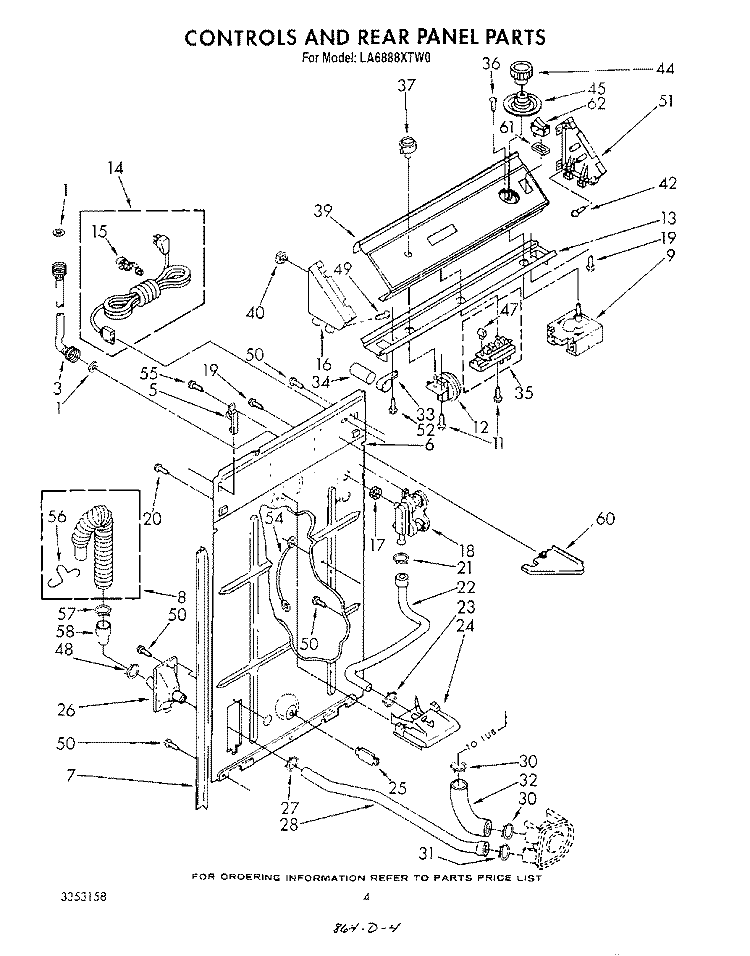 CONTROLS AND REAR PANEL Diagram and Parts List for LA6888XTF0  Whirlpool Washer