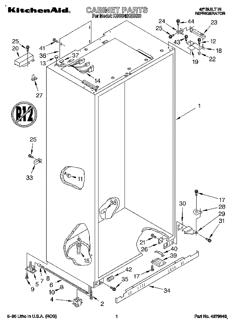 CABINET Diagram and Parts List for KSSS42QDX00  KitchenAid Refrigerator