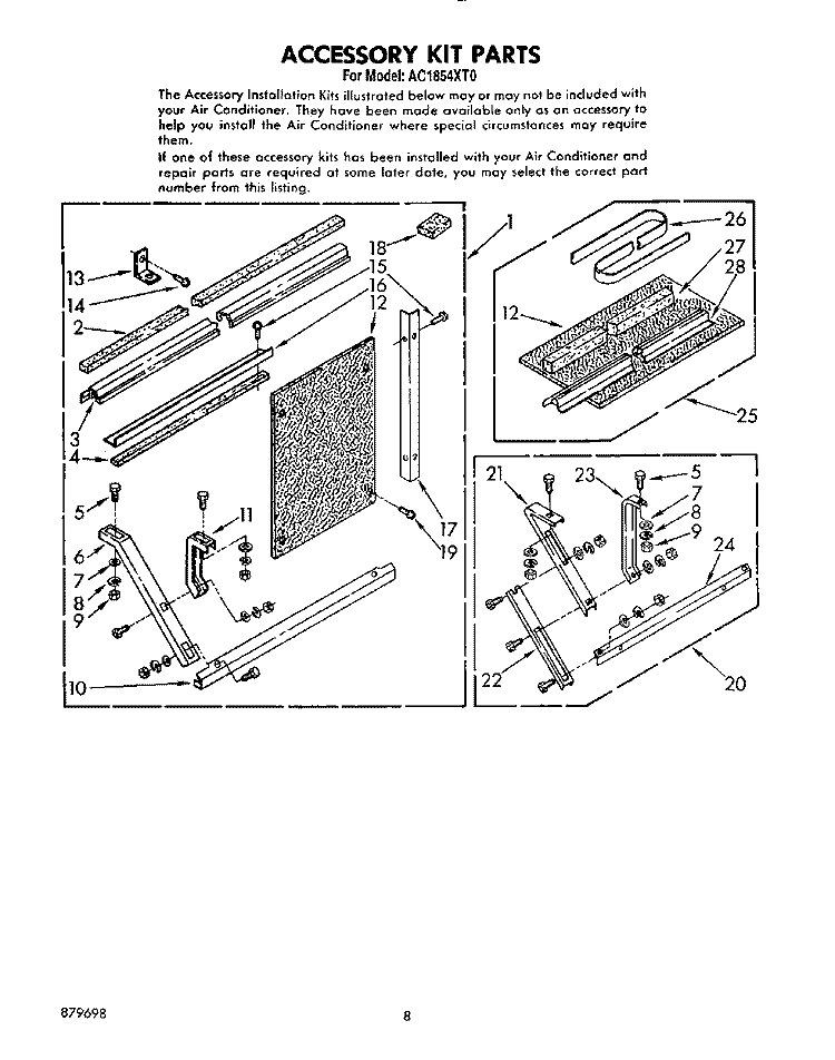 ACCESSORY Diagram and Parts List for AC1854XT0  Whirlpool Air Conditioner