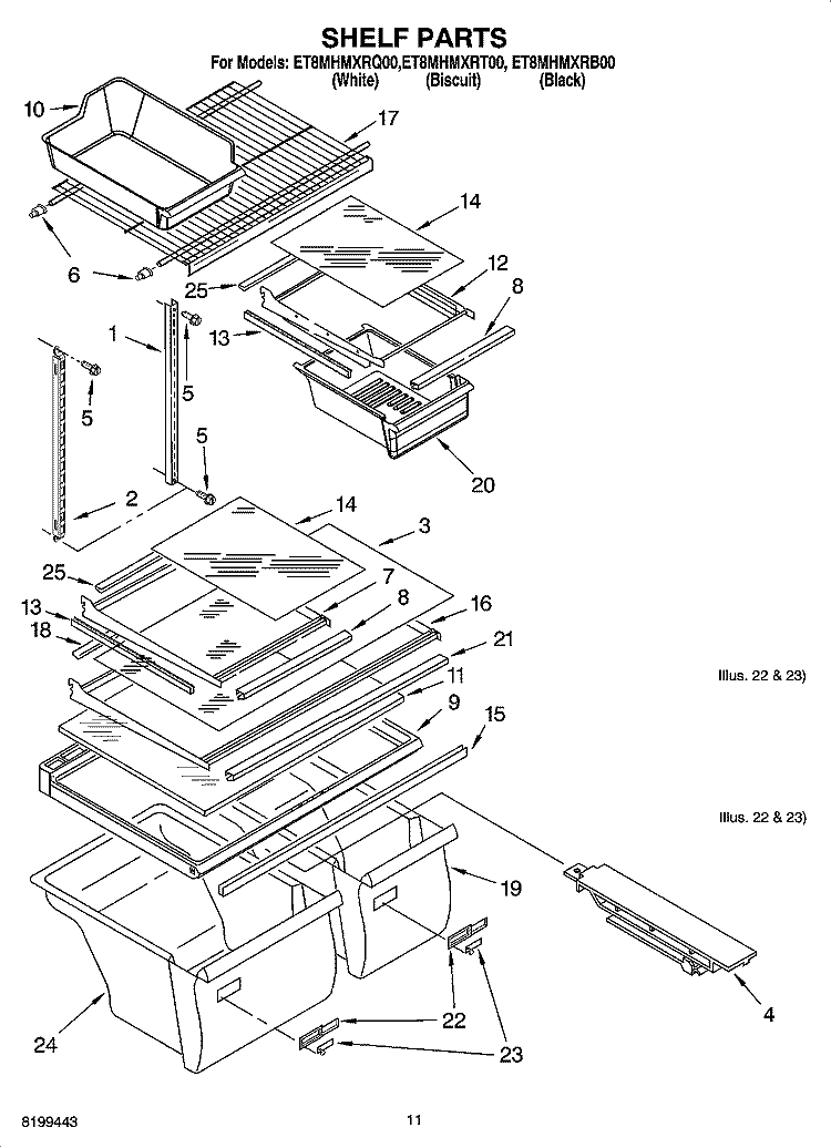 SHELF PARTS, OPTIONAL PARTS Diagram and Parts List for ET8MHMXRB00  Whirlpool Refrigerator