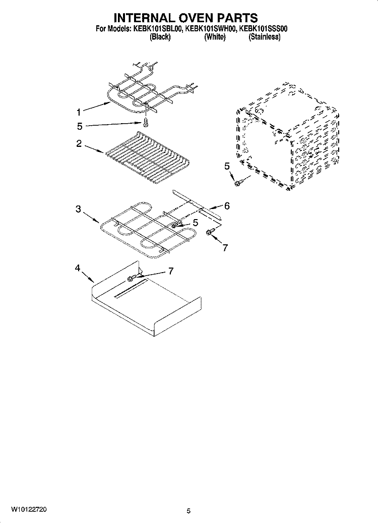 INTERNAL OVEN PARTS Diagram and Parts List for KEBK101SSS00  KitchenAid Wall Oven