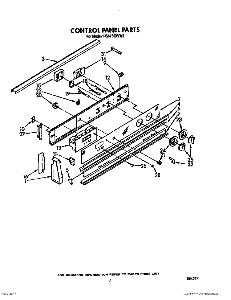 CONTROL PANEL Diagram and Parts List for RS6750XVW2  Whirlpool Range