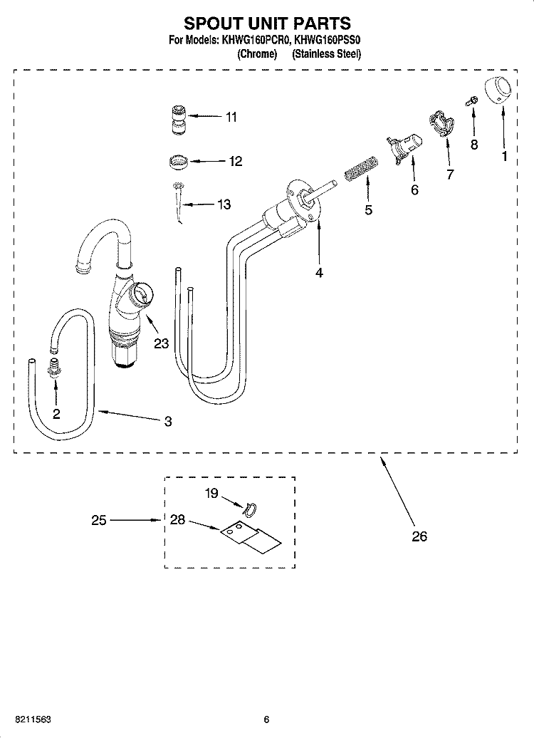 SPOUT UNIT PARTS Diagram and Parts List for KHWG160PCR0  KitchenAid Miscellaneous