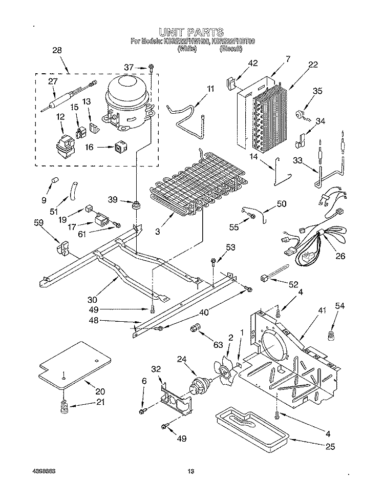 UNIT Diagram and Parts List for KSRE22FHBT00  KitchenAid Refrigerator