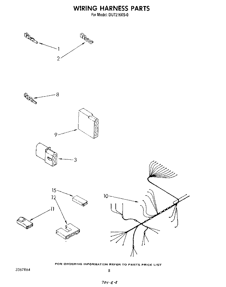 WIRING HARNESS Diagram and Parts List for DU7216XS0  Whirlpool Dishwasher