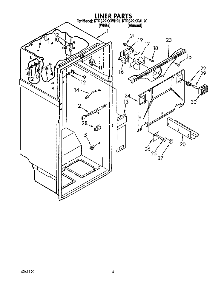 LINER Diagram and Parts List for KTRS22KXAL20  KitchenAid Refrigerator