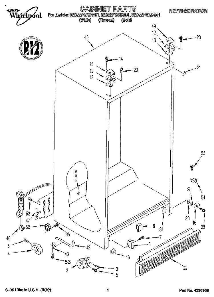 CABINET Diagram and Parts List for 8ED22PWXDG01  Whirlpool Refrigerator