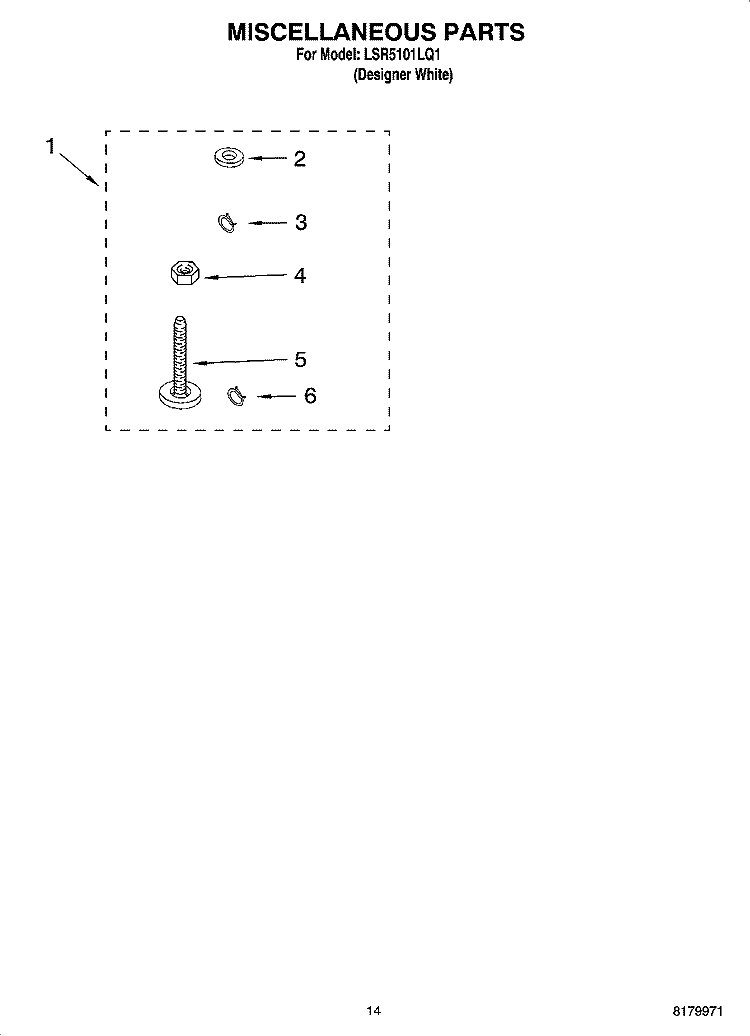 MISCELLANEOUS PARTS OPTIONAL PARTS (NOT INCLUDED) Diagram and Parts List for LSR5101LQ1  Whirlpool Washer