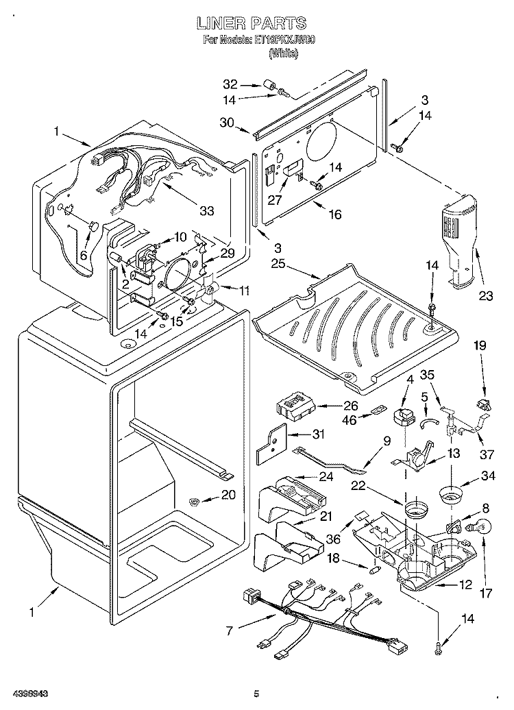LINER Diagram and Parts List for ET19PKXJW00  Whirlpool Refrigerator