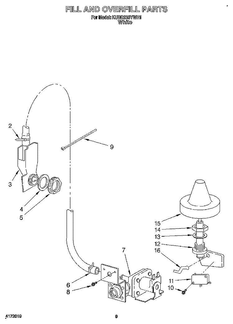 FILL AND OVERFILL Diagram and Parts List for KUDD230YWH1  KitchenAid Dishwasher