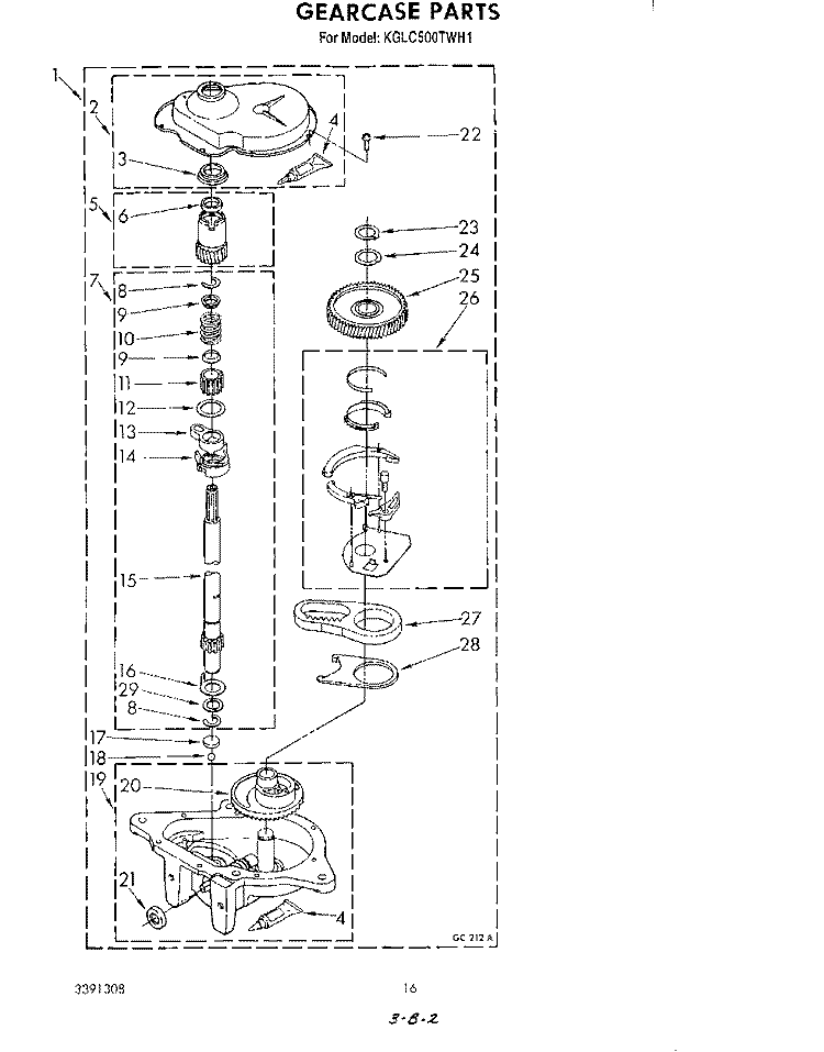 GEARCASE Diagram and Parts List for KGLC500TAL1  KitchenAid Washer Dryer Combo