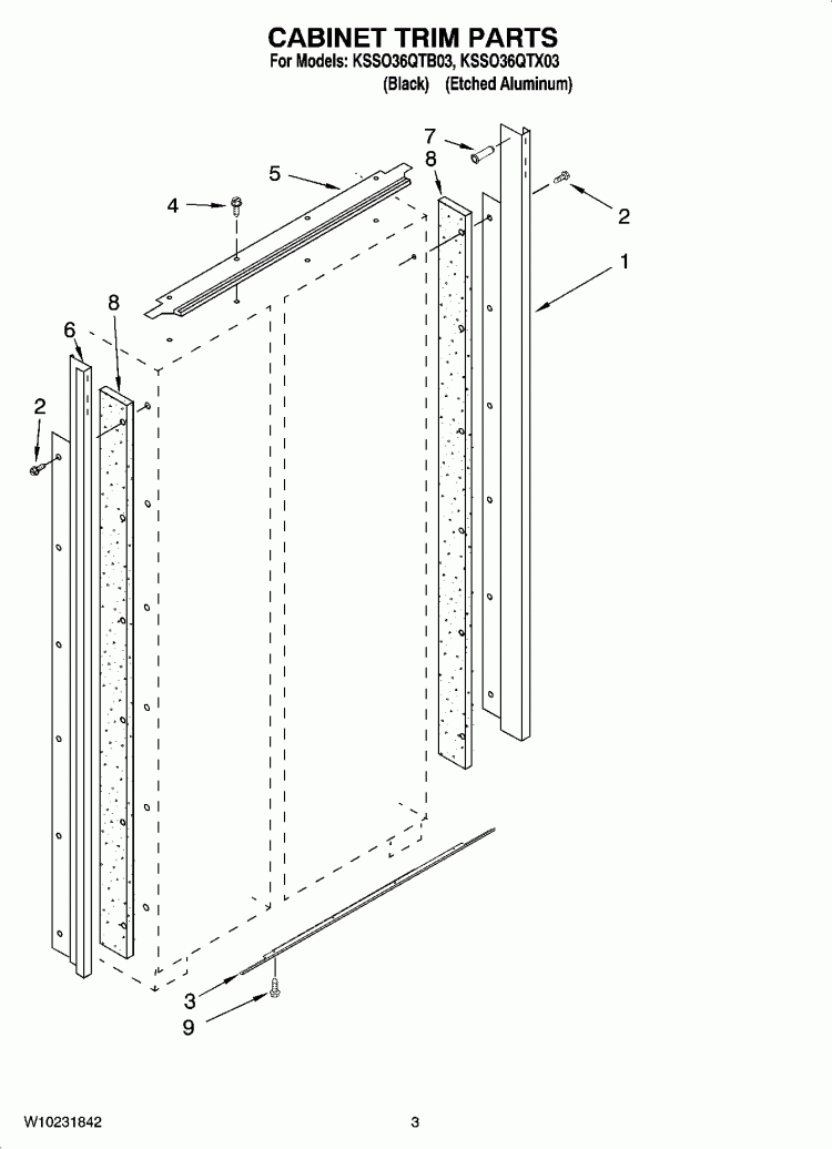 CABINET TRIM PARTS Diagram and Parts List for KSSO36QTX03  KitchenAid Refrigerator