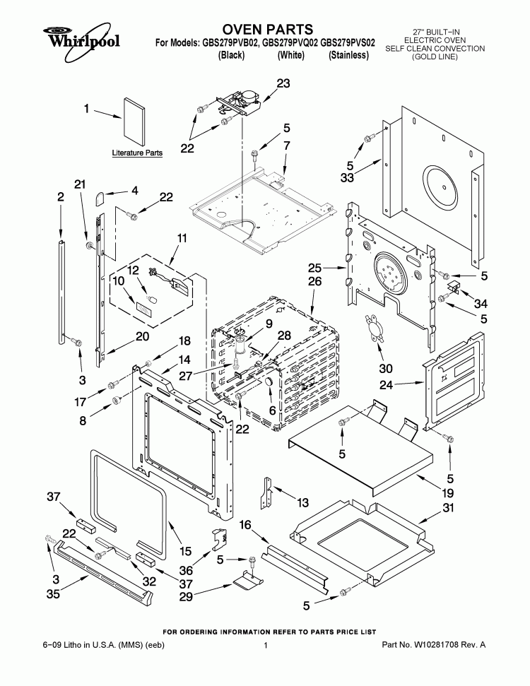 OVEN PARTS Diagram and Parts List for GBS279PVB02  Whirlpool Wall Oven