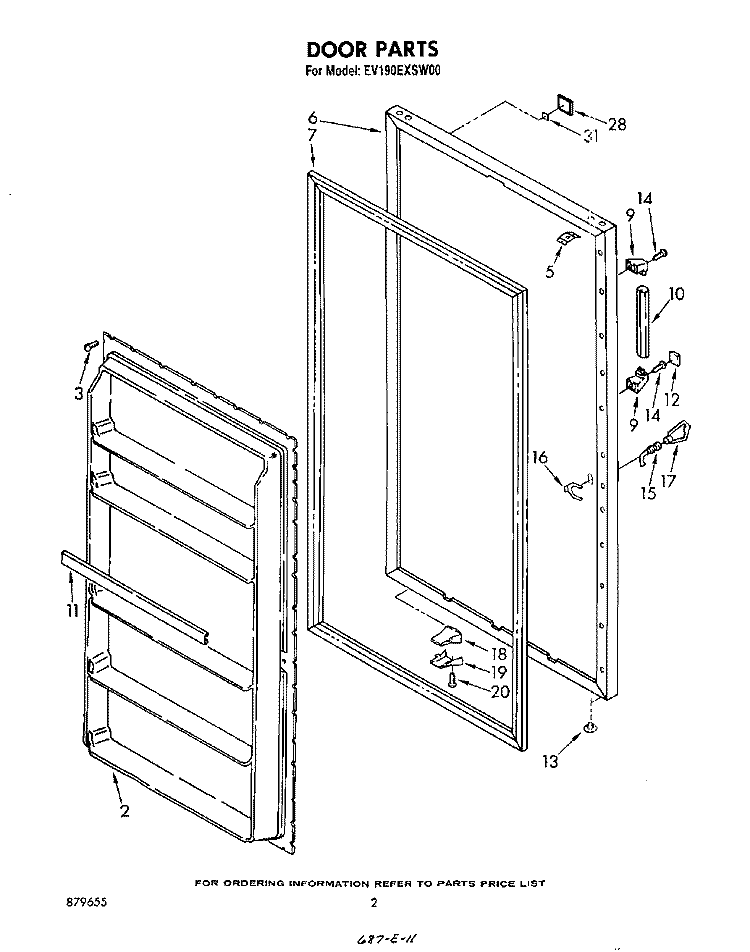 DOOR , LIT/OPTIONAL Diagram and Parts List for EV190EXSW00  Whirlpool Freezer